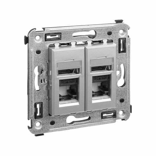Компьютерная розетка RJ-45 в стену, кат.6А двойная, Avanti, закаленная сталь
