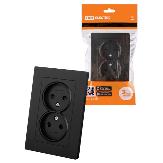 Розетка двойная 2П 10А 250В с защ. шт. черная 