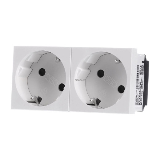 Розетка двойная 2х2К+3 под углом 33° шторки 16А 250В (45х90 мм - 2 модуля Modul45) белая