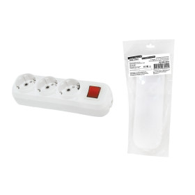 TDM Колодка розеточная 3 гнезда 2П+3 c выключателем 16А 250В белая серии 