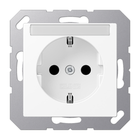 JUNG A Flow/A 550 Белый матовый Розетка  16A 250V с защитой от детей, с полем для надписи, SCHUKO