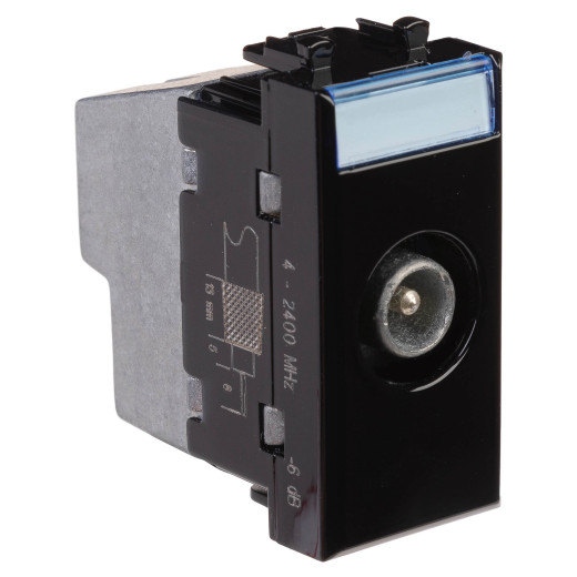 Розетка TV проходная модульная, Avanti, черный квадрат, 1 модуль