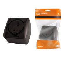 TDM Розетка 2П+3 открытой установки IP54 16А с прозрачной крышкой шоколад 