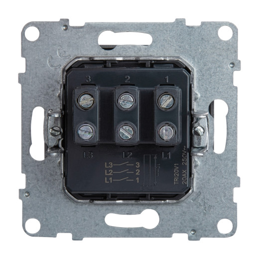 SUNO. Выключатель трехклавишный 20АХ 250В. Винтовые зажимы. Цвет 