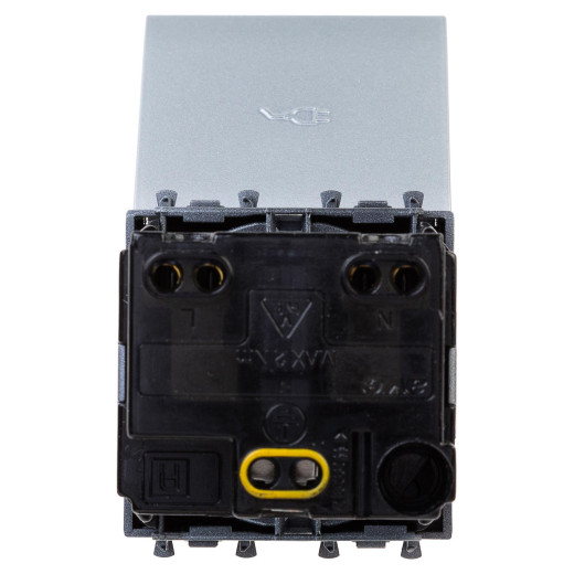 Розетка с крышкой модульная, 2P+E, с з/ш, Avanti, закаленная сталь, 2 модуля