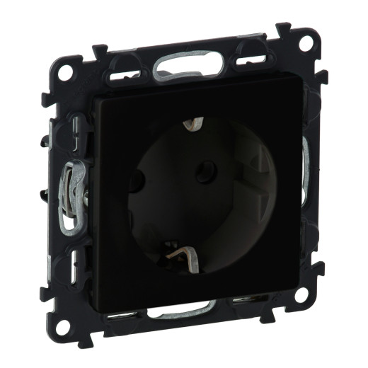Valena LIFE. Силовая розетка 2К+З 16А 250В с защитными шторками. Безвинтовые зажимы. С лицевой панелью. Антрацит.