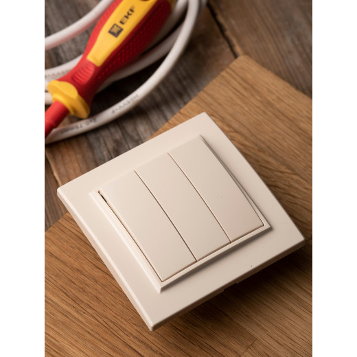 Выключатель 3-кл. СП 10А бежевый Минск EKF