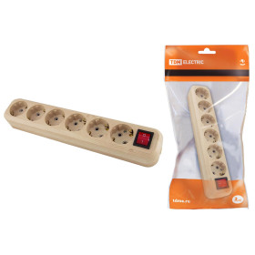 TDM Колодка розеточная 6 гнезд 2П+3 с выключателем16А 250В 