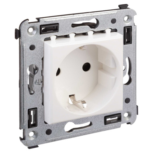 Розетка в стену, 2P+E, с з/ш, Avanti, белое облако