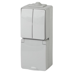 ЭРА Блок розетка с выключателем Эксперт 11-7608-03 IP65 16A-10AX-250В ОУ серый