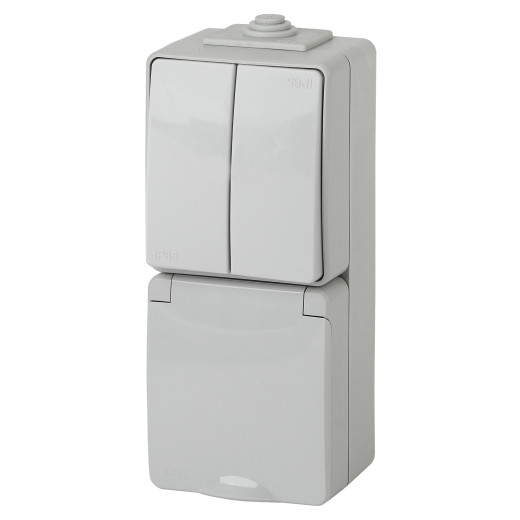 Блок розетка с выключателем ЭРА Эксперт 11-7608-03 IP65 16A-10AX-250В ОУ серый