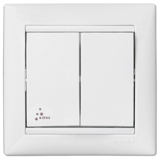 Переключатель двухклавишный IP44 - Legrand Valena - 10А 250В схема 6/2 безвинтовые зажимы - белый
