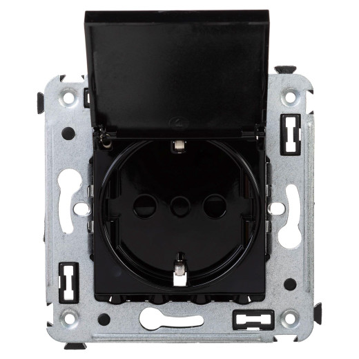 Розетка с крышкой в стену, 2P+E, с з/ш, Avanti, черный квадрат