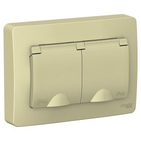 Systeme Electric Blanca внутр Беж Розетка 2-ая с/з IP44 со шторками, с крышками, 16А, 250В