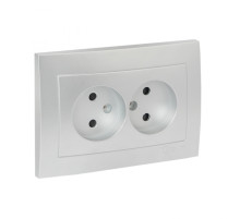 EKF PROxima Валенсия лицевая панель розетка 2-местной б/з 10А сталь с защ. штор..