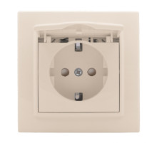 EKF Basic Минск Бежевый Розетка с/з, со шторками и крышкой, 16А, IP44, СП.