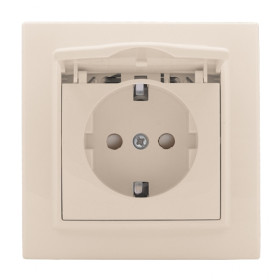 EKF Basic Минск Бежевый Розетка с/з, со шторками и крышкой, 16А, IP44, СП.