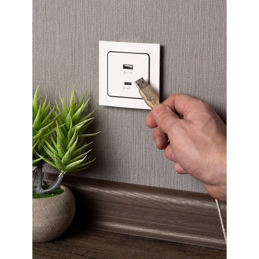 Стокгольм Механизм Розетки с 2USB type-A + type-C винтовые клеммы белый EKF PROxima