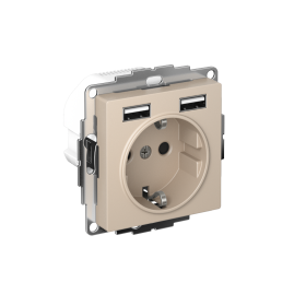 Systeme Electric AtlasDesign Песочный Розетка 16А c 2 USB A+A, 5В/2,4А, 2х5В/1,2А, механизм