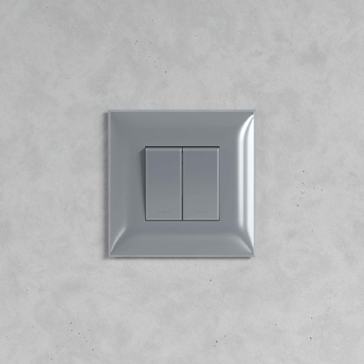 Переключатель двухклавишный в стену, Avanti, закаленная сталь