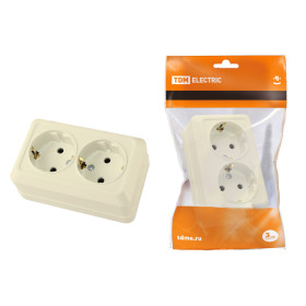 TDM Розетка двойная 2П+3 открытой установки IP20 16А 250В (керамика) сл. кость 