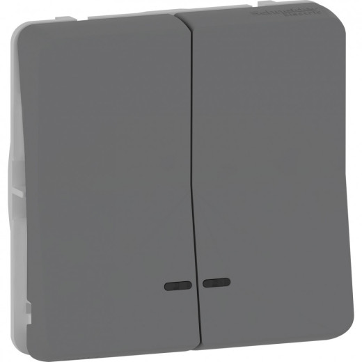 MUREVA S МЕХАНИЗМ ДВОЙНОГО КНОПОЧНОГО ВЫКЛЮЧАТЕЛЯ с подсветкой, АНТРАЦИТ, IP55