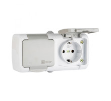 EKF PROxima Мурманск Розетка 2-местная 16А с заземлением с крышкой IP54 серый с защитными шторками.