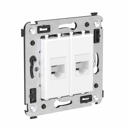 Телефонная розетка RJ-12 без шторки в стену двойная, Avanti, белое облако