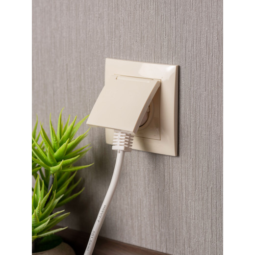 Валенсия розетка 1-местная с/з 16А кремовая с крышкой и защ. штор. EKF