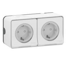 Schneider Electric Mureva Styl наруж Бел Блок из двух розеток с/з и шторками IP55