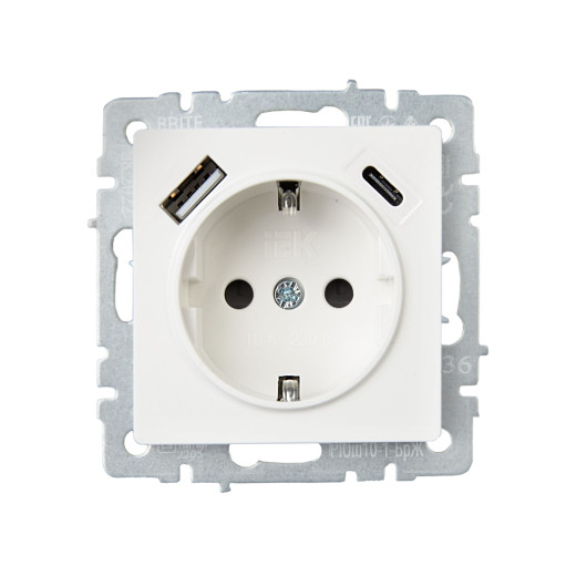 BRITE Роз. с з/к/ш 16А с USB A+C 18Вт РЮш11-1-БрЖ жемч. IEK