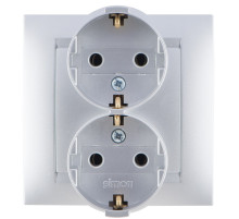 Simon 15 Алюминий Розетка 2-ая с/з литая, 16А, 250В, винт.зажим