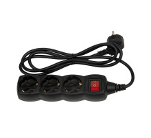 Simon Brico Черный Удлинитель на 3 розетки Schuko, выключатель, кабель 1.5м