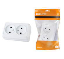 TDM Розетка двойная 2П открытой установки IP20 10А, белая 