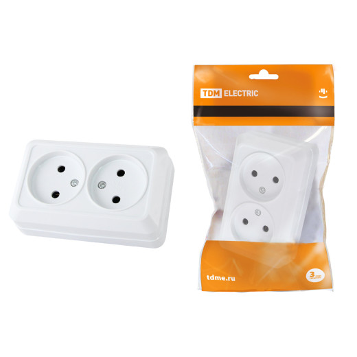 Розетка двойная 2П открытой установки IP20 10А, белая 