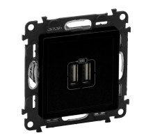 Legrand Valena LIFE Black. Зарядное устройство с двумя USB-разьемами 240В/5В 1500мА. С лицевой панелью. Антрацит..