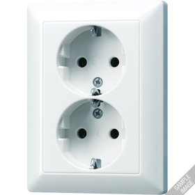 JUNG Белая Розетка штепсельная Schuko двойная 16A 250V, с защитой от детей