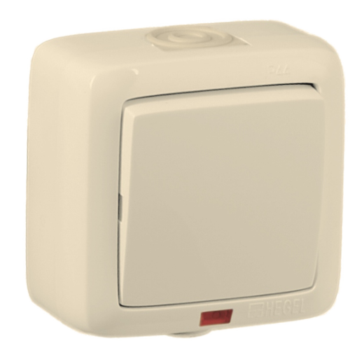 ВА16-212-01 Выключатель открытой установки, одноклавишный, с индикацией, брызгозащищенный, цвет слоновая кость