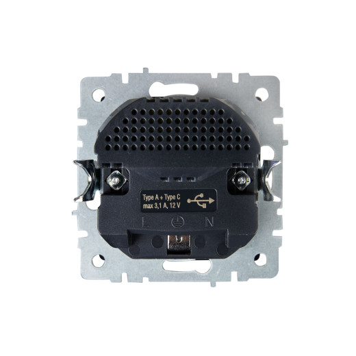 BRITE Роз. с з/к/ш 16А с USB A+C 18Вт РЮш11-1-БрС сталь IEK