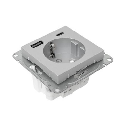 Механизм розетки с USB-A+С - 2шт, 16А, с заземлением, со шторками, белый Эпика EKF