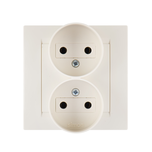 Simon 15 Бежевый Розетка 2-я б/з литая (в сборе с рамкой)