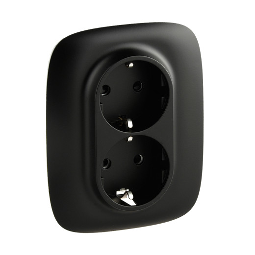 Valena ALLURE.Силовая розетка двойная 2х2К+З 16А 250В с лицевой панелью.С защитными шторками.Безвинтовые зажимы.Антрацит