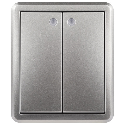 Выключатель ЭРА Эксперт 11-1205-03 двойной с подсветкой IP20 10АХ-250В ОУ алюминий