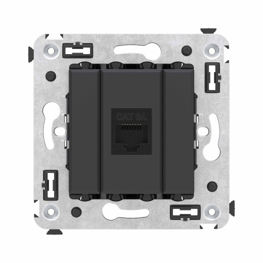 Компьютерная розетка RJ-45 без шторки в стену, кат.6А одинарная, Avanti, черный матовый