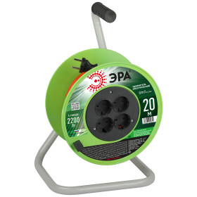 ЭРА Удлинитель силовой RP-4-2x1.0-20m на пластиковой катушке без заземления 4 розетки 20м ПВС 2х1мм2