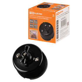 TDM Выключатель фарфоровый поворотный 2-кл. с ручкой (бантик) 10А черный «Болонь»