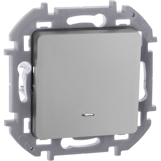 Выключатель одноклавишный с подсветкой/индикацией - Legrand/Daccord Inspiria - 10АХ 250В безвинтовые зажимы - алюминий