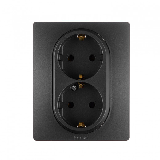 Розетка двойная с заземлением - Legrand Etika - без шторок в сборе 16А 250В винтовые зажимы - антрацит