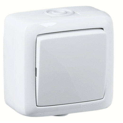 ВА16-211 Выключатель открытой установки, одноклавишный, брызгозащищенный, цвет белый