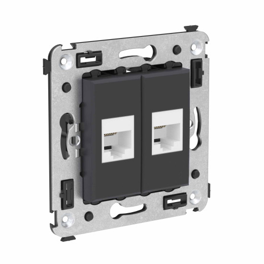 Телефонная розетка RJ-12 без шторки в стену двойная, Avanti, черный матовый